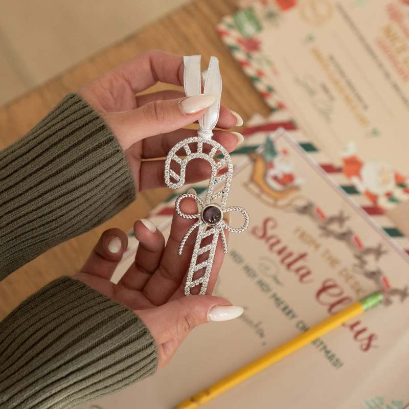 Custom Photo Candy Cane Projection Ornament - Personalized Christmas Decoration Gifts