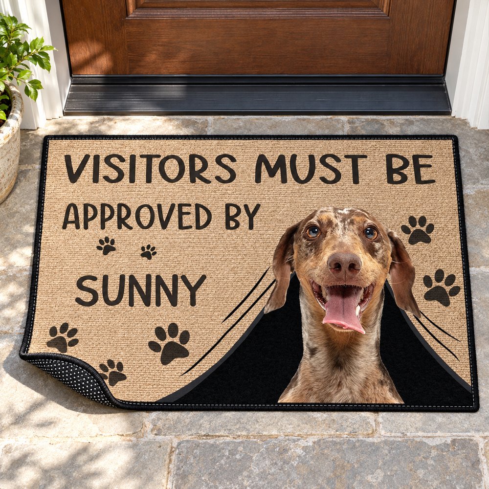 Close-up detail of personalized doormat felt texture stitched edge and non-slip backing