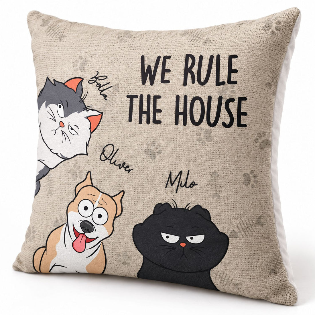 Close-up detail of personalized pet pillow fabric texture, stitching, and print quality