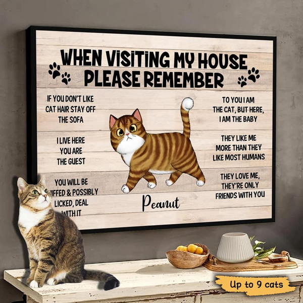 Please Remember When Visiting Cats House - Personalized Horizontal Canvas Prints - Gift for Cat Lovers, Pet Lovers, Cat Mom, Cat Dad