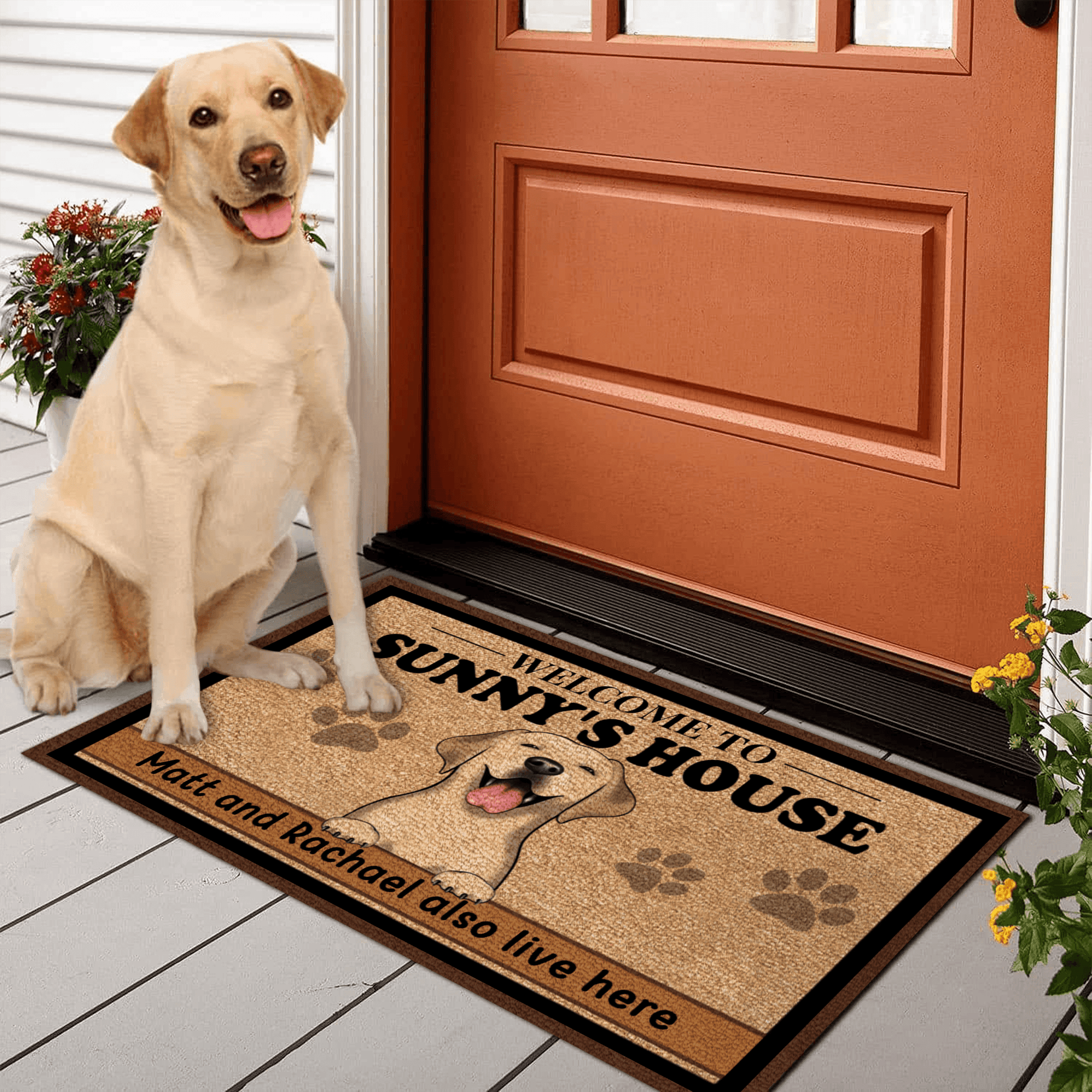 Welcome to Dog's House, the Humans live here too! - Personalized Doormat - Birthday, Housewarming, Funny Gift for Homeowners, Friends, Dog Mom, Dog Dad, Dog Lovers, Pet Gifts for Him, Her - Suzitee Store