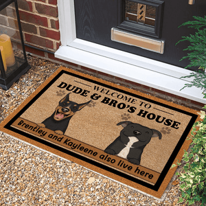 Welcome to Dog's House, the Humans live here too! - Personalized Doormat - Birthday, Housewarming, Funny Gift for Homeowners, Friends, Dog Mom, Dog Dad, Dog Lovers, Pet Gifts for Him, Her - Suzitee Store