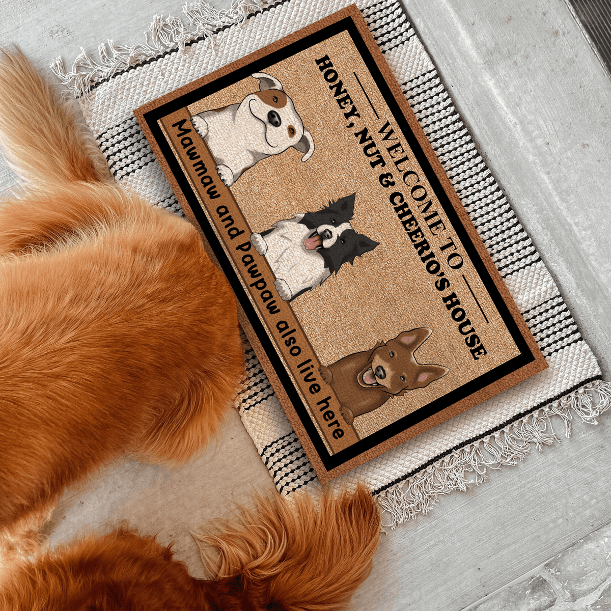 Welcome to Dog's House, the Humans live here too! - Personalized Doormat - Birthday, Housewarming, Funny Gift for Homeowners, Friends, Dog Mom, Dog Dad, Dog Lovers, Pet Gifts for Him, Her - Suzitee Store