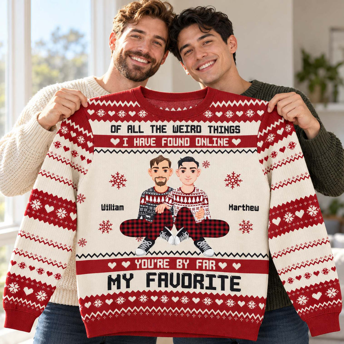 Couple holding custom Youre By Far My Favorite online couple ugly sweater