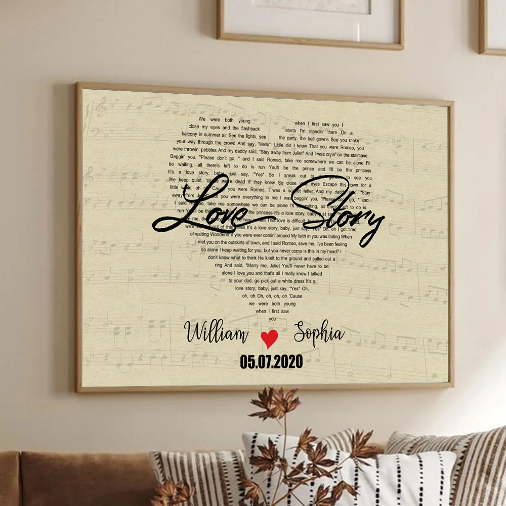 Custom Heart Shaped Song Lyrics - Personalized Poster/Canvas Print - Gift For Her/Him, Husband/Wife, Couples on Anniversary, Valentine's Day