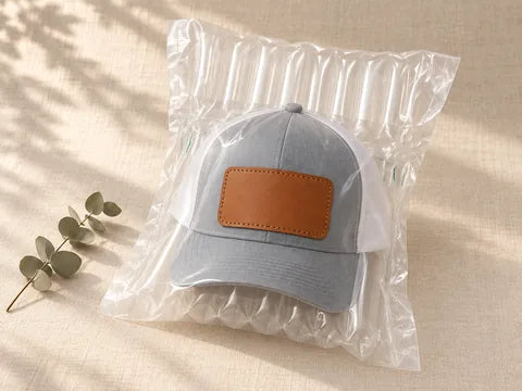 Cap sealed in a clear air-column cushion bag