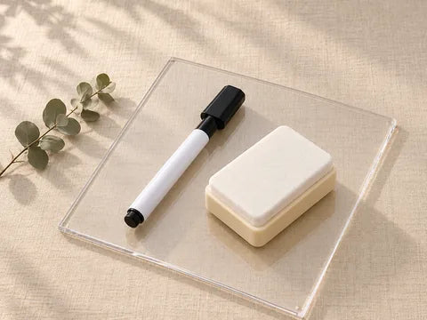 Marker and eraser on a clear acrylic board