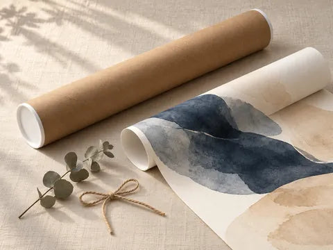 Poster rolled in a rigid kraft tube with end caps